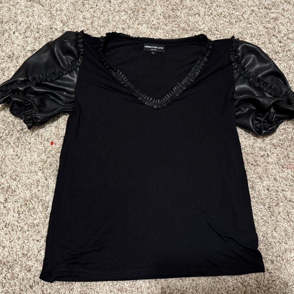 Generation Love Faux Leather puffy sleeve top
